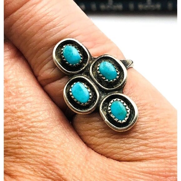 Vintage Zuni Native American Blue Green Turquoise Sterling Silver Ring Size 6.25 - Picture 1 of 3